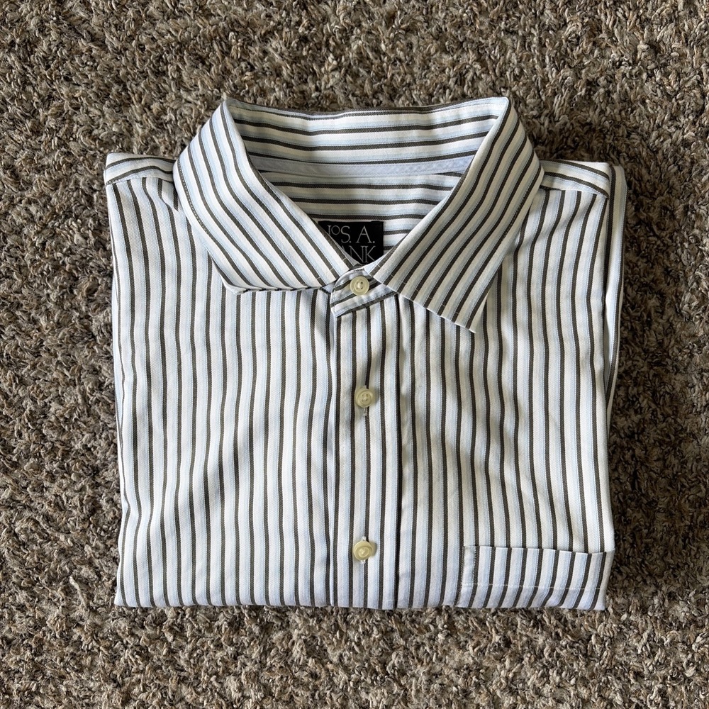 Jos A Bank Signature Collection Long Sleeve Button Up Shirt XL Brown Blue Stripe